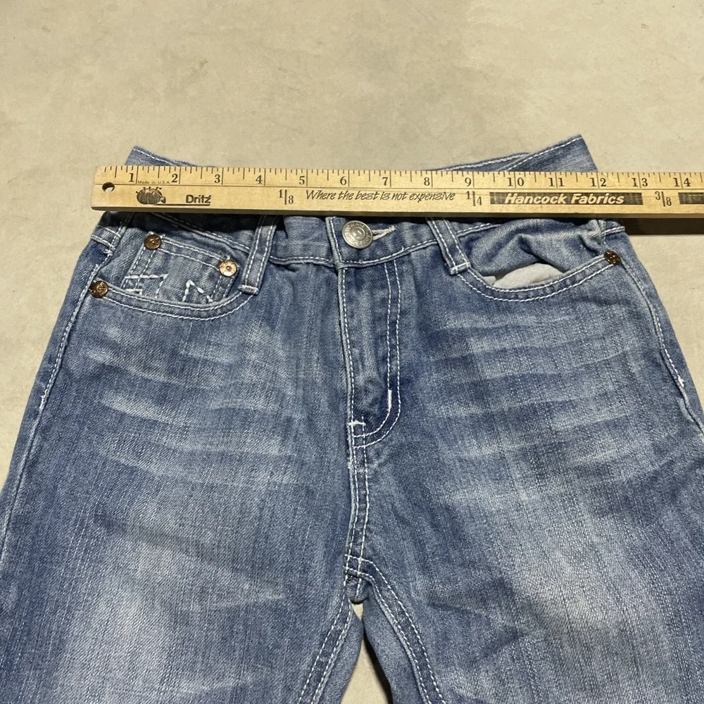 True Religion Billy Super T Jeans Boys Size 14 Med Wash White Contrast Stitch